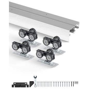 Bypass Door Hardware, 6ft Heavy Duty Bypass Sliding Door Hardware Kit, Aluminum Alloy Sliding Closet Door Hardware Set for 2 Door System, Fit Door Thickness 1 3/8 " - 1 3/4", Easy to Install