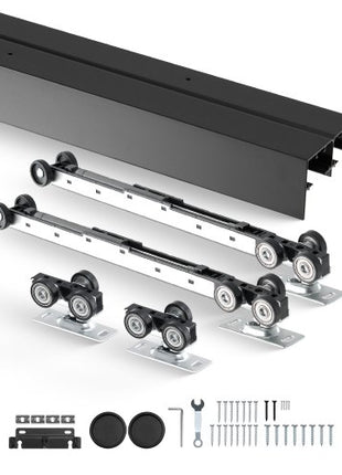 Bypass Door Hardware, 8ft Heavy Duty Bypass Sliding Door Hardware Kit, Aluminum Alloy Sliding Closet Door Hardware Set with Finger Pulls, for 2 Door System, Fit Door Thickness 1 3/8" - 1 3/4"