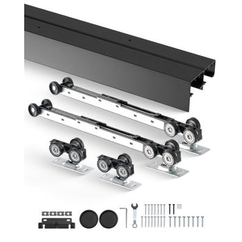 Bypass Door Hardware, 8ft Heavy Duty Bypass Sliding Door Hardware Kit, Aluminum Alloy Sliding Closet Door Hardware Set with Finger Pulls, for 2 Door System, Fit Door Thickness 1 3/8" - 1 3/4"