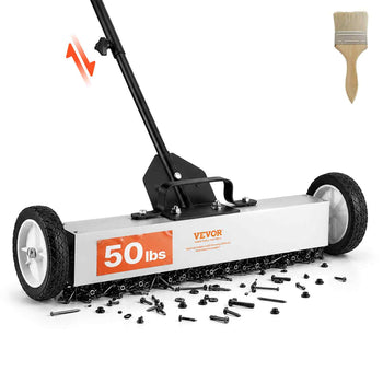 VEVOR magnetic sweeper, 50 lbs, sturdy design, black handle, collecting screws and nails, ideal for cleanups.