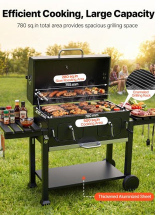 Charcoal Grill, 780 sq.in. Extra-Large Charcoal Barbecue Grill with 2 Liftable Charcoal Trays & Folding Side Tables, High-Temp Powder-Coated Steel BBQ Cooking Grills for Patio Backyard Parties