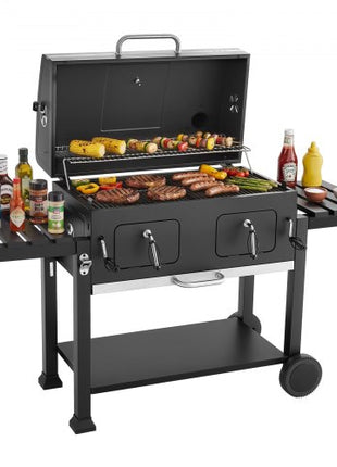 Charcoal Grill, 780 sq.in. Extra-Large Charcoal Barbecue Grill with 2 Liftable Charcoal Trays & Folding Side Tables, High-Temp Powder-Coated Steel BBQ Cooking Grills for Patio Backyard Parties