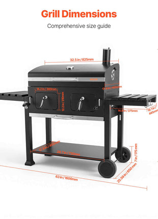 Charcoal Grill, 780 sq.in. Extra-Large Charcoal Barbecue Grill with 2 Liftable Charcoal Trays & Folding Side Tables, High-Temp Powder-Coated Steel BBQ Cooking Grills for Patio Backyard Parties