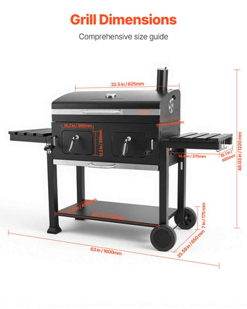 Charcoal Grill, 780 sq.in. Extra-Large Charcoal Barbecue Grill with 2 Liftable Charcoal Trays & Folding Side Tables, High-Temp Powder-Coated Steel BBQ Cooking Grills for Patio Backyard Parties
