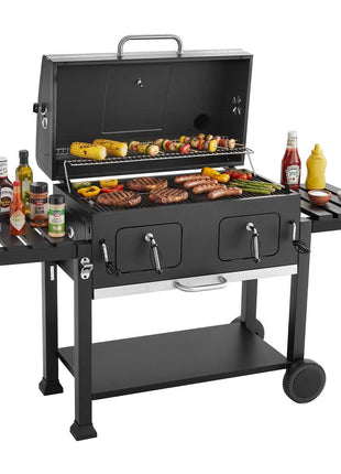 Charcoal Grill, 780 sq.in. Extra-Large Charcoal Barbecue Grill with 2 Liftable Charcoal Trays & Folding Side Tables, High-Temp Powder-Coated Steel BBQ Cooking Grills for Patio Backyard Parties