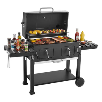 Charcoal Grill, 780 sq.in. Extra-Large Charcoal Barbecue Grill with 2 Liftable Charcoal Trays & Folding Side Tables, High-Temp Powder-Coated Steel BBQ Cooking Grills for Patio Backyard Parties