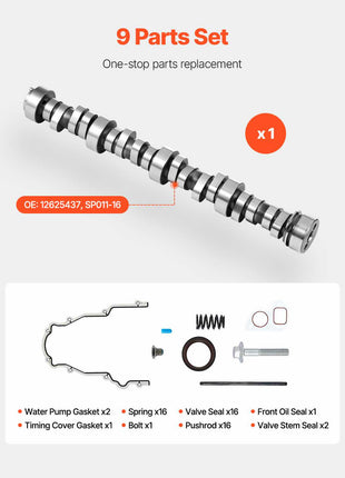 LS Truck Cam Kit, 9-Piece Set, Includes Timing Gasket, Pushrods Springs & Seals, Compatible with 1999-2013 GM Gen3/4 Norris Trucks, Fits 4.8L, 5.3L, 6.0L, 6.2L LS Engines, OE 12625437 SP011-16