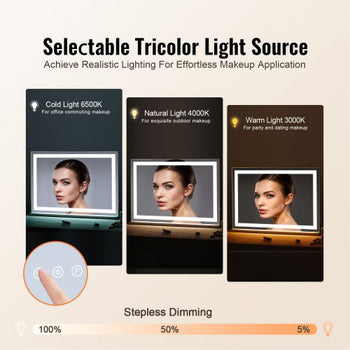 Large Vanity Mirror with Lights, Three Color Lighting Modes, Lighted Makeup LED Mirror,5X Magnification,USB Port,Smart Touch Control,Desktop Wall-Mounted (31.5x21.7 in, White)