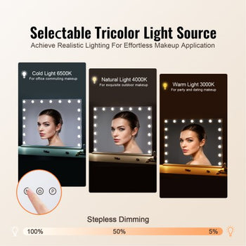 Hollywood Vanity Mirror With Lights, Dimmable Bulbs &3 Color Lighting Modes, Makeup Mirror w/ Detachable 5X Magnification,USB Port,Type C,Smart Touch Control,Desktop Wall-mount( 31.5x23.6in, White)
