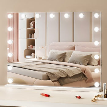 Hollywood Vanity Mirror With Lights, Dimmable Bulbs &3 Color Lighting Modes, Makeup Mirror w/ Detachable 5X Magnification,USB Port,Type C,Smart Touch Control,Desktop Wall-mount( 31.5x23.6in, White)