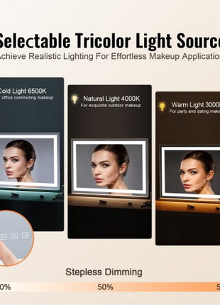 Large Vanity Mirror with Lights and Bluetooth Speaker, Three Color Lighting Modes, Lighted Makeup LED Mirror,5X Magnification,USB,Smart Touch Control,Desktop Wall-Mount (31.5x21.7in, White)