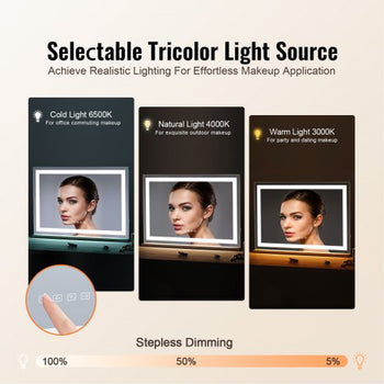 Large Vanity Mirror with Lights and Bluetooth Speaker, Three Color Lighting Modes, Lighted Makeup LED Mirror,5X Magnification,USB,Smart Touch Control,Desktop Wall-Mount (31.5x21.7in, White)
