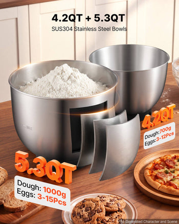 5.3+4.2 Qt Tilt Head Stand Mixer 400W Electric Dough Mixer, 3 Speeds Food Kitchen Mixer with Stainless Steel Bowl, Splash Guard, Dough Hook, Whisk, Beater, for Baking Mixing Whipping