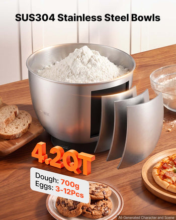 4.2 Qt Tilt Head Stand Mixer 400W Electric Dough Mixer, 6 Speeds Food Kitchen Mixer with Stainless Steel Bowl, Splash Guard, Dough Hook, Whisk, Beater, for Baking Mixing Whipping