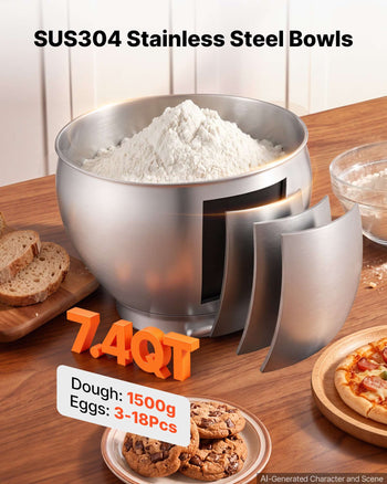 7.4 Qt Tilt Head Stand Mixer 500W Electric Dough Mixer, 6 Speeds with Pulse Food Kitchen Mixer with Stainless Steel Bowl, Splash Guard, Dough Hook, Whisk, Beater, for Baking Mixing