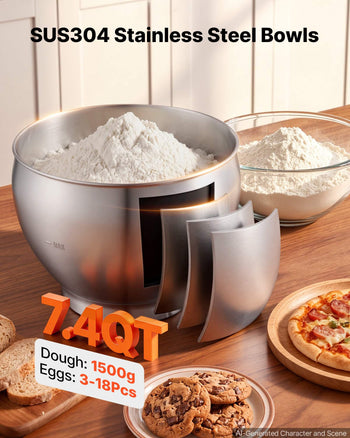 7.4 Qt Tilt Head Stand Mixer 500W Electric Dough Mixer, 6 Speeds with Pulse Food Kitchen Mixer with Stainless Steel Bowl, Splash Guard, Dough Hook, Whisk, Beater, for Baking Mixing