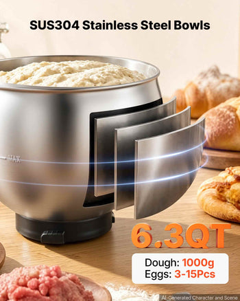 6.3 Qt 3-in-1 Tilt Head Stand Mixer 400W Electric Dough Mixer, Multifunctional Food Kitchen Mixer with Stainless Steel Bowl, Meat Grinder and Blender Attachments, Dough Hook, Whisk, Beater