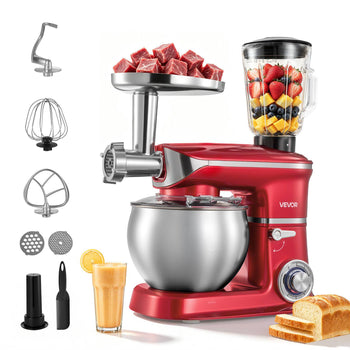 6.3 Qt 3-in-1 Tilt Head Stand Mixer 400W Electric Dough Mixer, Multifunctional Food Kitchen Mixer with Stainless Steel Bowl, Meat Grinder and Blender Attachments, Dough Hook, Whisk, Beater