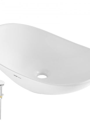 Oval Vessel Sink, 23.3" x 14.2" Bathroom Vessel Sink Bowl Countertop, White Ceramic Bathroom Sinks Above Counter, Bowl Sink with Modern Style, Well-Packaged for Bathroom, Hotel, Toilet, RV