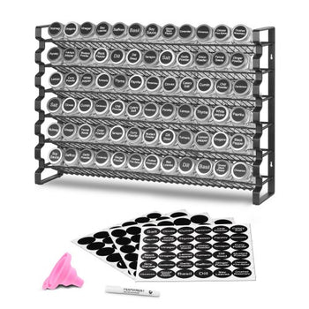 Spice Rack Organizer for Cabinet, Spice Organizer with 72 Empty Spice Jars, Lids, Spice Labels, and Funnel Complete Set, Seasoning Organizer for Countertop, Kitchen, Pantry, Cupboard, 23x16 in