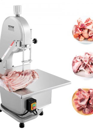 Commercial Electric Meat Bandsaw, 1800W Stainless Steel Countertop Bone Sawing Machine, Workbeach 15" x 19.1", 7.09 Inch Max Cutting Thickness, Frozen Meat Cutter with 5 Blades for Rib Pork Beef