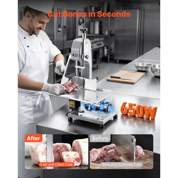 Commercial Electric Meat Bandsaw, 650W Stainless Steel Countertop Meat Sawing Machine, Workbench 12.4" x 18.1", 4.33 Inch Max Cutting Thickness, Frozen Fish Cutter for Rib Pork Beef