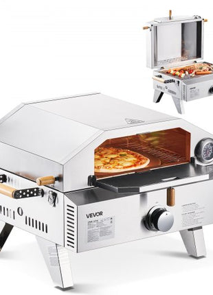 Outdoor Pizza Oven, 13 in Gas Fired Pizza-Maker, Portable Outside Gas Oven with Thickened Cordierite Pizza-Stone, and Built-in Thermometer, Pizza or Grill Two Modes, for Camping & Backyard