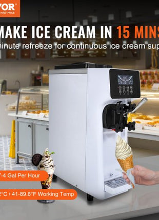 Commercial Ice Cream Machine, 10.6 QT/H Yield, 1000W Single Flavor Countertop Soft Serve Ice Cream Maker, with 4L Hopper 1.6L Cylinder, LCD Panel Auto Clean Pre-cooling, for Restaurant Snack Bar