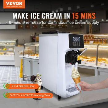 Commercial Ice Cream Machine, 10.6 QT/H Yield, 1000W Single Flavor Countertop Soft Serve Ice Cream Maker, with 4L Hopper 1.6L Cylinder, LCD Panel Auto Clean Pre-cooling, for Restaurant Snack Bar