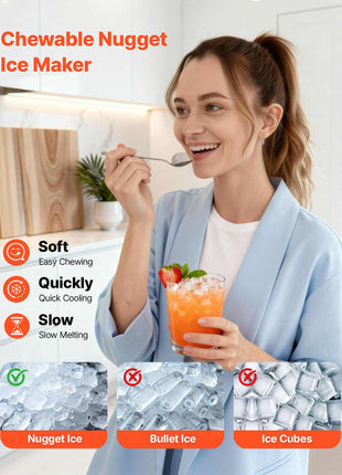 Countertop Ice Maker, 33 lbs per Day, Self-Cleaning Portable Machine with Scoop, Drawer-Style Ice Access, Nugget Ice-Making Machine with Chewable Ices for Home, Kitchen, Office, Bar & Party