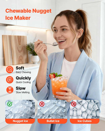 Countertop Ice Maker, 44 lbs per Day, Self-Cleaning Portable Machine with Scoop, Drawer-Style Ice Access, Nugget Ice-Making Machine with Chewable Ices for Home, Kitchen, Office, Bar & Party