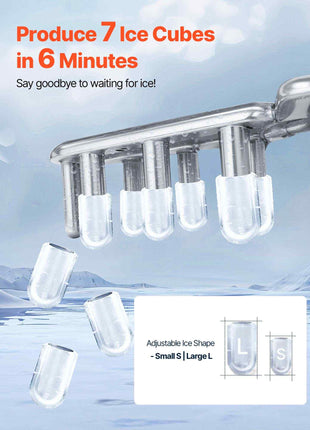 Countertop Ice Maker, 7 Cubes Ready in 6 Mins, 26 lbs per Day, Self-Cleaning Portable Machine with Ice Scoop, Ice-Making Machine with 2 Sizes Bullet Ices for Home, Kitchen, Office, Bar & Party