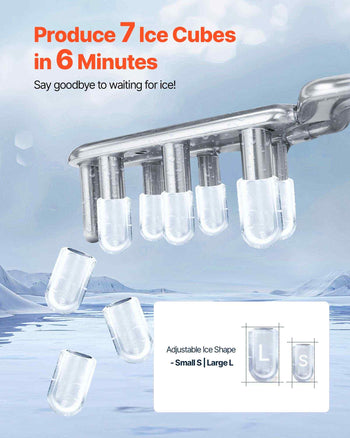 Countertop Ice Maker, 7 Cubes Ready in 6 Mins, 26 lbs per Day, Self-Cleaning Portable Machine with Ice Scoop, Ice-Making Machine with 2 Sizes Bullet Ices for Home, Kitchen, Office, Bar & Party