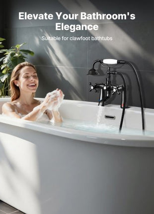 Clawfoot Tub Faucet, Deck Mount Bathtub Faucets with Handheld Shower, Vintage Oil-Rubbed Bronze Clawfoot Tub Filler Faucet Shower Kit with 360° Rotation Spout & 59-inch Long Hose for Bathtubs