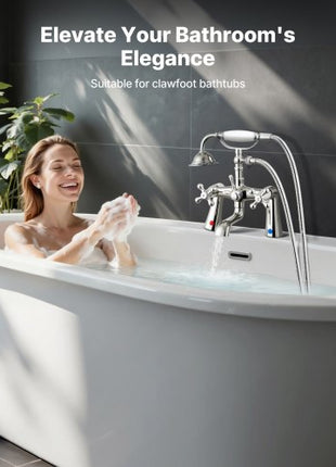 Clawfoot Tub Faucet, Deck Mount Bathtub Faucets with Handheld Shower, Vintage Polished Chrome Clawfoot Tub Filler Faucet Shower Kit with 360° Rotation Spout & 59-inch Long Hose for Bathtubs