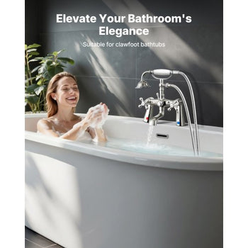 Clawfoot Tub Faucet, Deck Mount Bathtub Faucets with Handheld Shower, Vintage Polished Chrome Clawfoot Tub Filler Faucet Shower Kit with 360° Rotation Spout & 59-inch Long Hose for Bathtubs