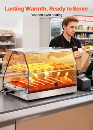 2-Tier Commercial Food Warmer Display, 450W Food Display Warmer with Light, Detachable Shelves and Double-Sided Door Design, 85?~185? Air Heating, 48L for Hamburger, Pizza, Bread, Fried Chicken