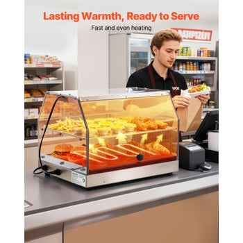 2-Tier Commercial Food Warmer Display, 450W Food Display Warmer with Light, Detachable Shelves and Double-Sided Door Design, 85?~185? Air Heating, 48L for Hamburger, Pizza, Bread, Fried Chicken
