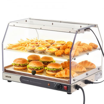 2-Tier Commercial Food Warmer Display, 450W Food Display Warmer with Light, Detachable Shelves and Double-Sided Door Design, 85?~185? Air Heating, 48L for Hamburger, Pizza, Bread, Fried Chicken