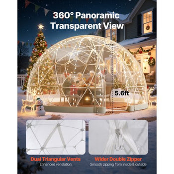 Garden Dome Igloo, 12 x 7.2 ft Outdoor Clear Bubble Tent for 4-7 Person, Weatherproof Geodesic Dome Greenhouse  with Window, PVC Igloo Tent for Backyard Patios Camping Party Wedding