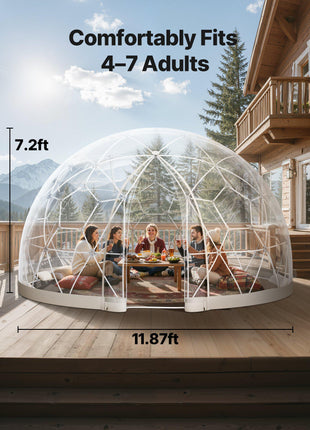 Garden Dome Igloo, 12 x 7.2 ft Outdoor Clear Bubble Tent for 4-7 Person, Weatherproof Geodesic Dome Greenhouse  with Window, PVC Igloo Tent for Backyard Patios Camping Party Wedding
