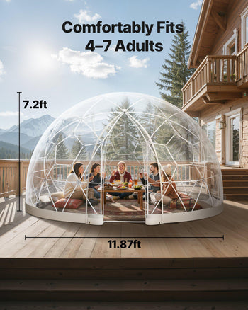 Garden Dome Igloo, 12 x 7.2 ft Outdoor Clear Bubble Tent for 4-7 Person, Weatherproof Geodesic Dome Greenhouse  with Window, PVC Igloo Tent for Backyard Patios Camping Party Wedding