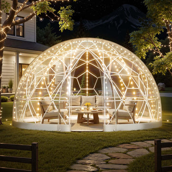 Garden Dome Igloo, 12 x 7.2 ft Outdoor Clear Bubble Tent for 4-7 Person, Weatherproof Geodesic Dome Greenhouse  with Window, PVC Igloo Tent for Backyard Patios Camping Party Wedding