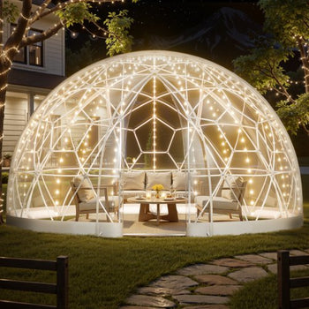 Garden Dome Igloo, 15 x 9.5 ft Outdoor Clear Bubble Tent for 10-14 Person, Weatherproof Geodesic Dome Greenhouse  with Window, PVC Igloo Tent for Backyard Patios Camping Party Wedding