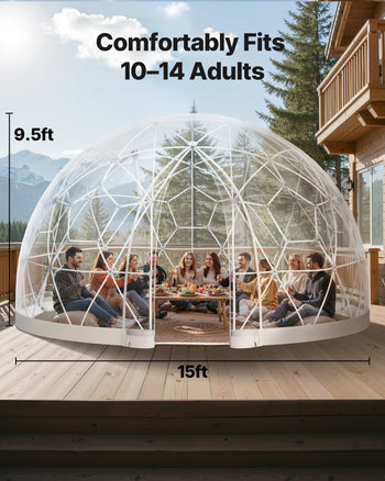 Garden Dome Igloo, 15 x 9.5 ft Outdoor Clear Bubble Tent for 10-14 Person, Weatherproof Geodesic Dome Greenhouse  with Window, PVC Igloo Tent for Backyard Patios Camping Party Wedding