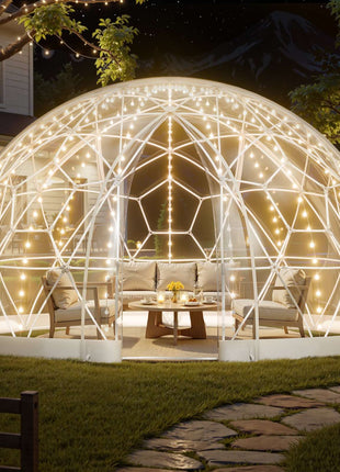 Garden Dome Igloo, 15 x 9.5 ft Outdoor Clear Bubble Tent for 10-14 Person, Weatherproof Geodesic Dome Greenhouse  with Window, PVC Igloo Tent for Backyard Patios Camping Party Wedding
