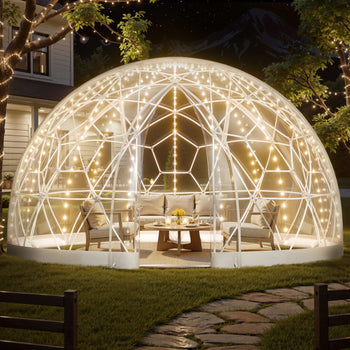 Garden Dome Igloo, 15 x 9.5 ft Outdoor Clear Bubble Tent for 10-14 Person, Weatherproof Geodesic Dome Greenhouse  with Window, PVC Igloo Tent for Backyard Patios Camping Party Wedding