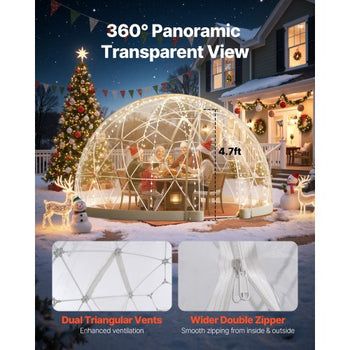 Garden Dome Igloo, 9.5 x 5.7 ft Outdoor Clear Bubble Tent for 2-4 Person, Weatherproof Geodesic Dome Greenhouse  with Window, PVC Igloo Tent for Backyard Patios Camping Party Wedding