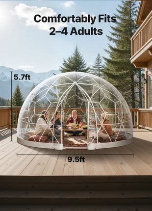 Garden Dome Igloo, 9.5 x 5.7 ft Outdoor Clear Bubble Tent for 2-4 Person, Weatherproof Geodesic Dome Greenhouse  with Window, PVC Igloo Tent for Backyard Patios Camping Party Wedding