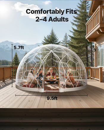 Garden Dome Igloo, 9.5 x 5.7 ft Outdoor Clear Bubble Tent for 2-4 Person, Weatherproof Geodesic Dome Greenhouse  with Window, PVC Igloo Tent for Backyard Patios Camping Party Wedding